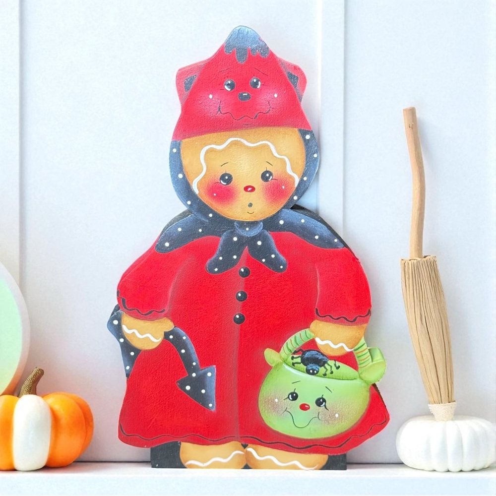 Hand-Painted Halloween Gingerbread Shelf Sitters Signed Bellamy’s Cottage Pair - Picture 2 of 10